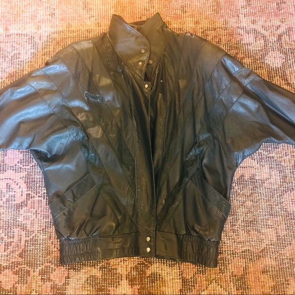 Vintage 80s leather deep green cocoon jacket - Picture 15 of 16